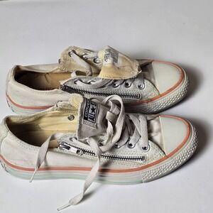 Converse All Star‎  Women's 7 - White with Peach and Mint lines, Duel Zippers